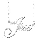 AOLO Personalized Jess Name Necklace with Arrow Silver Stainless Steel Customized Nameplate Necklaces Gift for Womens Teens