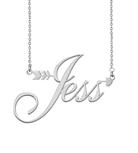 AOLO Personalized Jess Name Necklace with Arrow Silver Stainless Steel Customized Nameplate Necklaces Gift for Womens Teens