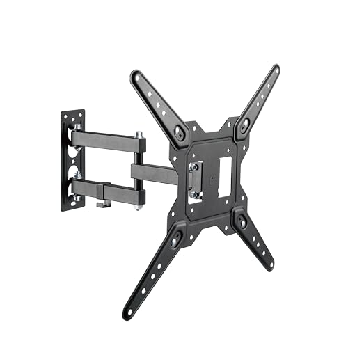 PureMounts TV Wandhalterung, neigbare und schwenkbare Universal Halterung mit Gelenk-Arm, max. VESA 400x400 mm, für 23-55 Zoll Flach & Curved Ferseher Monitor bis 30kg, schwarz