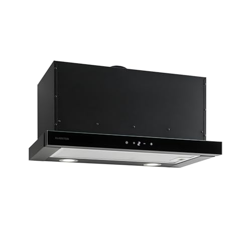 Klarstein Vinea Substructure Cooker Hood - Kitchen Extractor Fan, Extractor Hood, Pull-Out Flat Screen Hood, Air Output Up to 610 m3/h, 2 Interchangeable Dishwasher-Proof Grease Filters, Black
