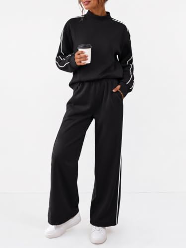 Fisoew Womens 2 Piece Outfits Tracksuit Mock Neck Sweatshirt Pants Set - image 3