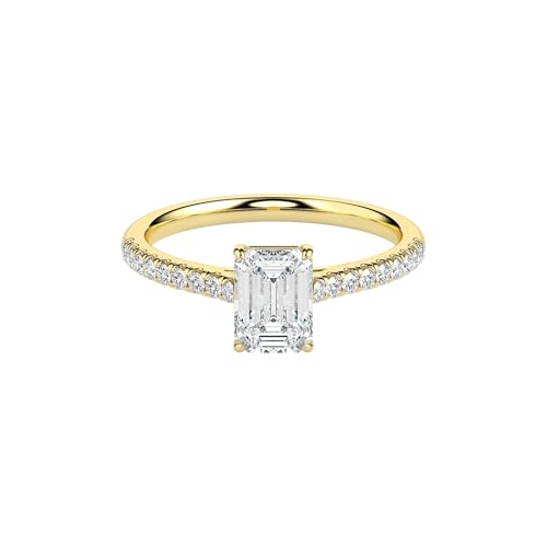 2 Carat Emerald Cut Moissanite Engagement Ring 14K Solid Yellow Gold Unique Art Deco Promise Ring Handcrafted Fine Jewelry for Women Fourth of July Gift for Her