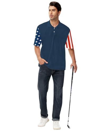 Polo Patriótico para Hombre AOBUTE 4 de Julio Camisa de Golf con Bandera Americana miniatura 6
