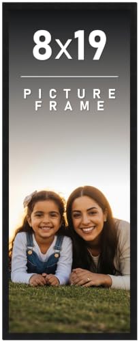 8x19 Frame Black Picture Frame - Complete Modern Photo Frame Includes UV Acrylic Shatter Guard Front, Acid Free Foam Backing Board, Hanging Hardware Wood Wall Frames for Family Photos - no Mat