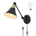 TRLIFE Wall Sconce Plug in, Dimmable Wall Sconce Wall Lights with Plug in Cord and Dimmer On/Off Knob Switch, Swing Arm Wall Light for Bedside Bedroom Stairway Living Room(1 Pack, 1 Bulb Included)