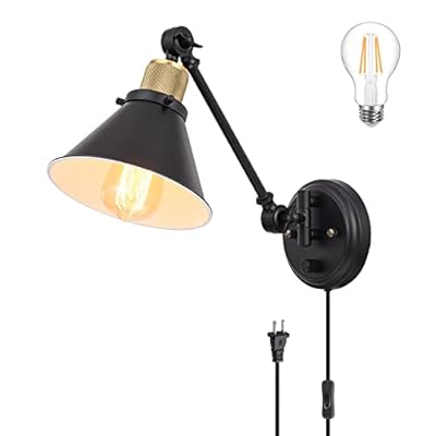 TRLIFE Wall Sconce Plug in, Dimmable Wall Sconce Wall Lights with Plug in Cord and Dimmer On/Off Knob Switch, Swing Arm Wall Light for Bedside Bedroom Stairway Living Room(1 Pack, 1 Bulb Included)