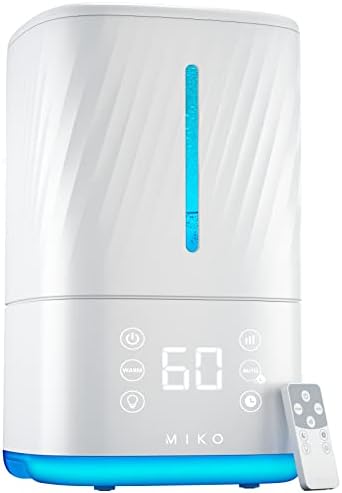 Miko Humidifier With Cool and Warm Mist, Ultrasonic Humidifiers for Large Room & Bedroom- Water Filter, Auto Mode, No Leak Design, Sleep Mode, Built-in Timer, Humidifier for Babies & Home