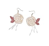  Pendientes artesanales de Macramé Rosas Blanco Perla