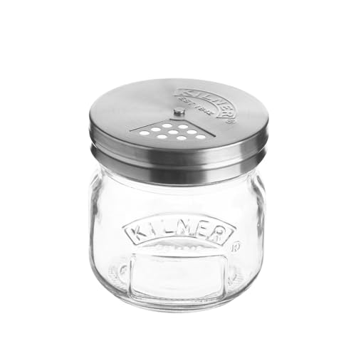 Kilner International Premium Glass Jar 250 ml with Shaker Lid – Airtight Borosilicate Storage Jar for Spices, Herbs & Sprinkles – Leak‑Proof Premium Glass Jar
