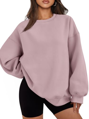 EFAN Womens Sweatshirts Hoodies Oversized Sweaters Crewneck Fleece Casual Tops Basic Comfy Fall Fashion Clothes 2026 Plus Size Maternity Workout Lounge Wear Winter Outfits DarkPink M