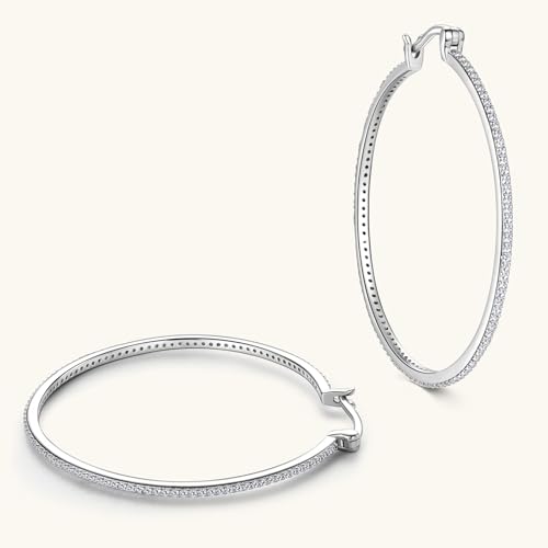 30/40mm Moissanite Hoop Earrings, D Color VVS1 Clarity 925 Sterling Silver Large Thin Huggie Earrings for Women Wife Mom Birthday Wedding Jewelry Gifts3