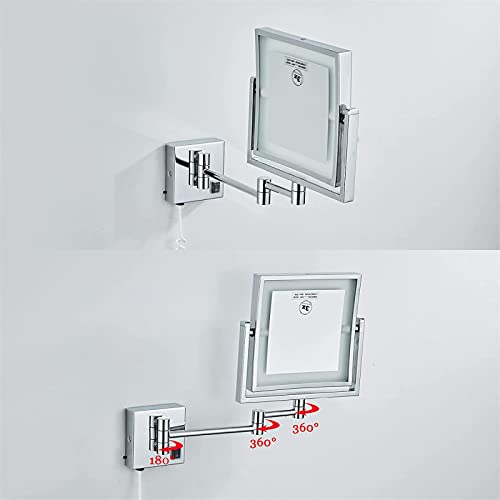 Espejo de Maquillaje LED Cuadrado de Pared, 3X Ampliación miniatura 5