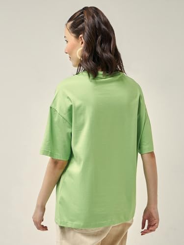 Image of Bewakoof Women's Solid Oversized Fit Half Sleeve Round Neck Cotton Jersey T-Shirt