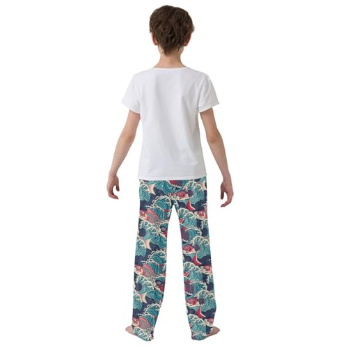 Fish Sea Wave Boys Long Pants Soft Trousers Elastic Waist Kids Lounge Bottoms with Pockets S-XL3
