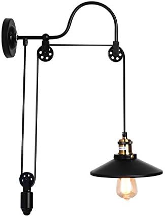 OYIPRO Industrial Wall Sconces, 1 Light Gooseneck Wall Light Fixture Adjustable Pulley Wheel Wall Mounted Lamp E26 Socket
