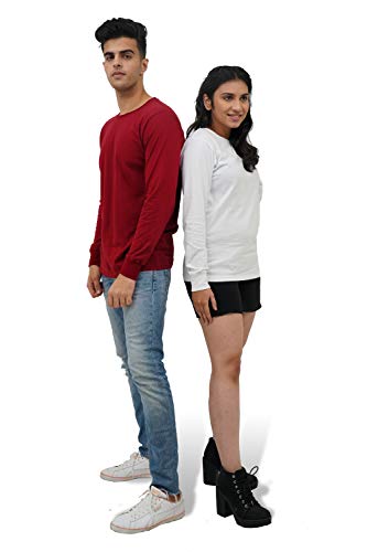 Image of Branded Men's and Women's Couple Regular Fit Plain Design 100% Cotton Full Sleeves Round Neck Boys and Girls T Shirt for Casual wear in Summer & Winter - 5 Color Options - Pack of 2