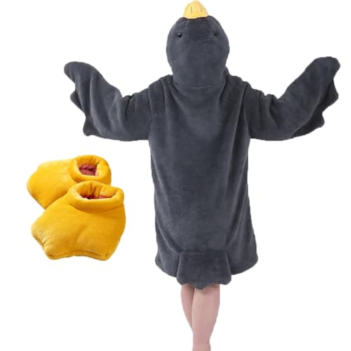 Goose Blanket Hoodie Onesie Adult & Kid Oversized Warm Duck Wearable Hoodie Blanket with Sleeves Cozy Sleeping Bag (dark gray XL)