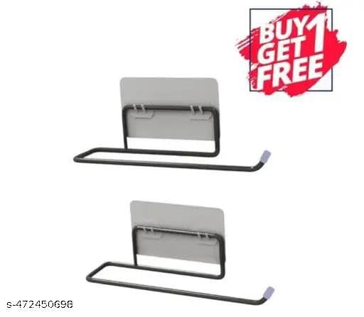 (Buy 1 GET 1) Self Adhesive No Drill Toilet Paper Holder/Tissue Paper Roll Holder/Hanger/Towel Bar Stand for Bathroom Accessories (Black, 2)(2 PIS+ Tissue)/16_KP1160 1