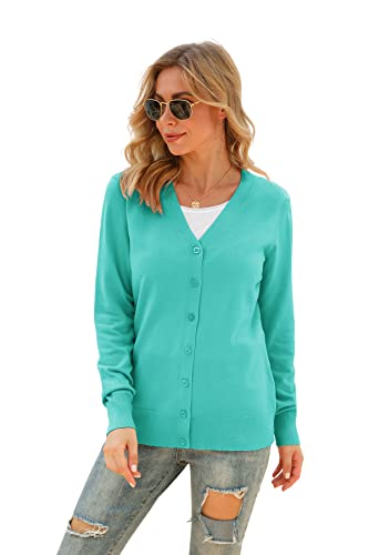 Image of VIISHOW Women Long Sleeve Button Down V Neck Lightweight Basic Knit Sweater Cardigan