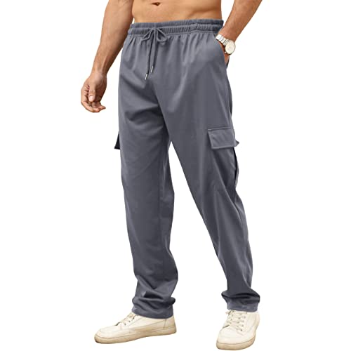 Ctu Mens Workout Cargo Sweatpants Athletic Pants Open Bottom Joggers Casual Baggy Sweatpants With Pockets Darkgrey #TOP2