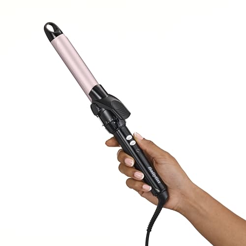 BaByliss Rizador de 25 mm - Tenacilla para rizar, Barril Satin Touch, 10 ajustes de Calor, Rizador de pelo con pinza, Rizos duraderos, Profesional, Negro y rosa, C325E - imagen 5
