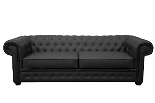 Chesterfield Style Venus Sofa Bed 3 Seater 2 Seater Black Cream Brown Red Faux Leather (3 Seater, Black)