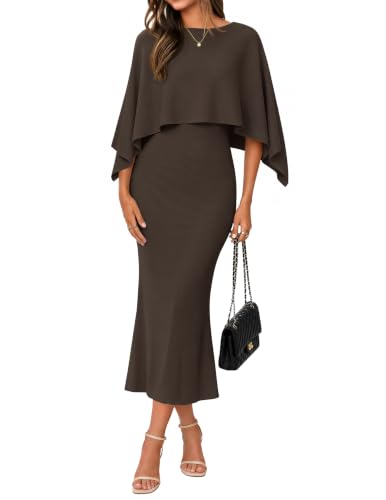 ZESICA Women's Fall Two Piece Outfits Shawl Poncho Sweater Bodycon Dresses