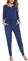 Vlazom Pyjamas Set for Women, Super Soft Pj's Sets Long Sleeve Tops and Pants Ladies Pyjamas Set with Pockets,A-Cobalt Blue,XL