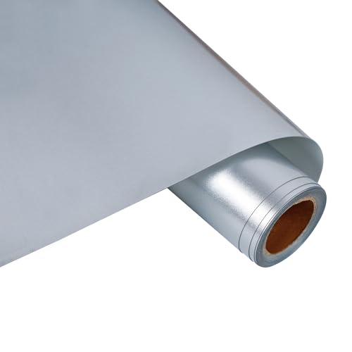 Image of RENLITONG HTV Shiny Silver PU Stretch Metallic Heat Transfer Vinyl 12 Inch x 7 feet Roll DIY for T-Shirt Clothing Iron on Vinyl for All Cutter Machine Glossy(Shiny Silver)