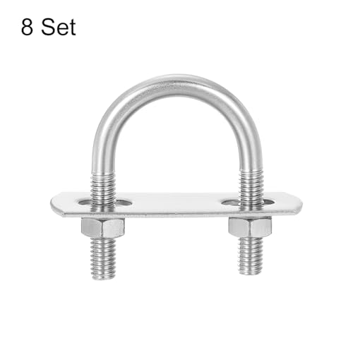 Image of uxcell Round U-Bolts, 8 Sets 24mm(0.94 inch) Inner Width 42mm Length M6 304 Stainless Steel U Clamp Bolt with Nuts and Plates, for Boat Trailer