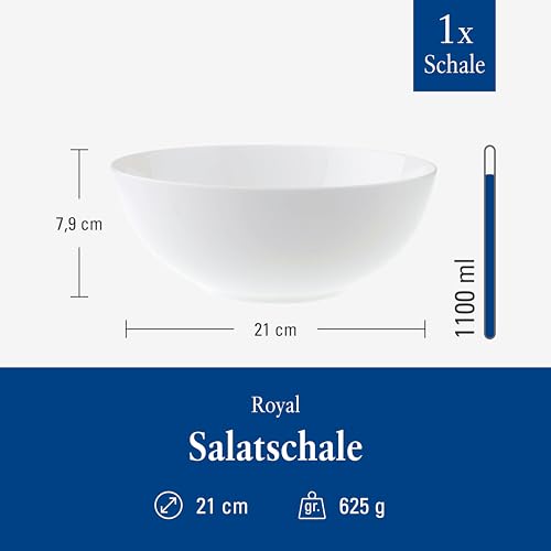 Villeroy & Boch - Royal Salatschüssel 21 cm Weiß, Spülmaschinenfest, Mikrowellensicher, Schüssel Keramik, Servierschüssel, Salatschale, Servierschale, Geschirr, Premium Bone Porzellan