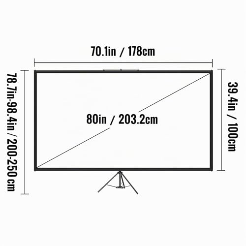 Miniatura 9 de Vevor Pantalla Para Proyector 80 16:9 4k Hd Pantalla De Proyector Con Trípode Altura Ajustable 200-250 Cm Portátil 178 X 100 Cm Para Cine En Casa Presentación