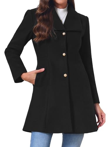 Manteau avec col à revers et manches longues veste d'hiver coupe trapèze Allegra K