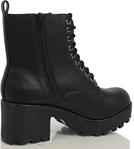 Soda Women's Magpie Faux Leather Lace-Up Combat Mid Heel Military Ankle Boots3