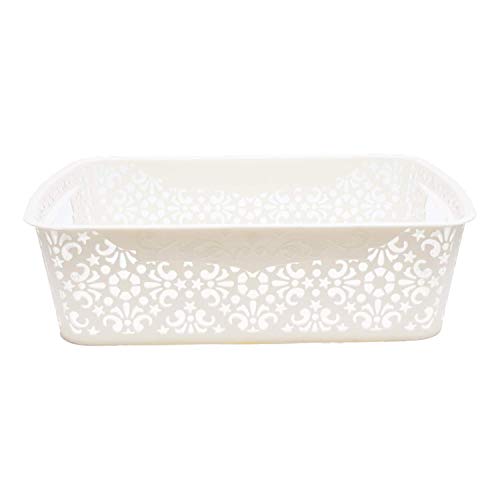 Image of Cutting Edge Essentials Plastic Storage Baskets /Shelf /Turkish Rack without Lid - Set of 1 for Fruit Vegetable Bathroom Stationary Home Basket with Handle (Cream, Medium)