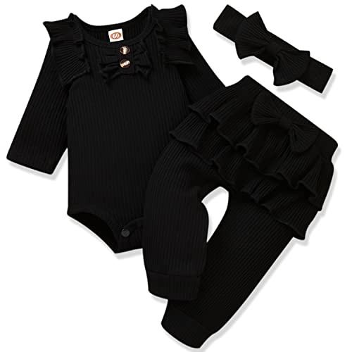 Image of Aalizzwell Preemie Newborn Infant Baby Girls Clothes Ribbed Bodysuit Pants Set Fall Winter Outfits