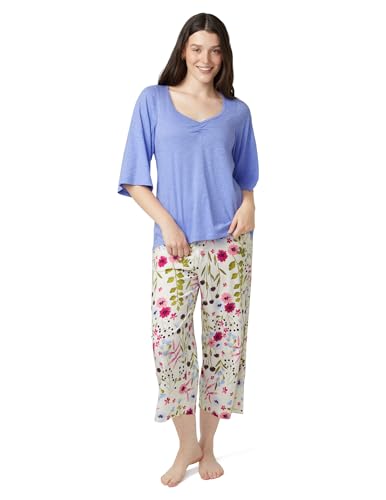 Image of HUE Women's Sleep and Lounge Pajama Separates, Late Summer & Fall Collection, Jacaranda - Shirred Bell Sleeve Tee, Small