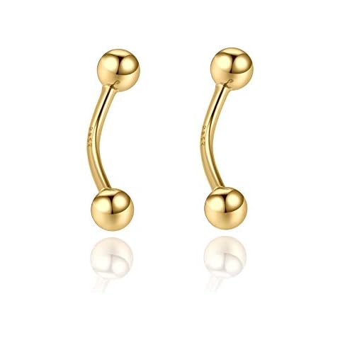 SILBERTALE Daith Rook Earrings 925 Sterling Silver Tiny 18G Gold Tragus Piercing Eyebrow Rings Curved Barbell Tongue Sleeper Cartilage Earring Stud 8mm 5/16'' Cover