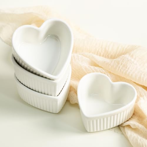 Sizikato Heart-Shaped Porcelain Souffle Dishes, Ramekins - 3.5 Inches for Souffle, Creme Brulee and Dipping Sauces - Set of 4 - Thumbnail 2