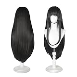 YSECRETYWIG Black Anime Cosplay Halloween Wig: Long Black Cosplay Wig + 2 Hair Caps, Synthetic Long Wigs with Bangs, Halloween & Christmas Parties Anime Events Hairstyle for Women & Teens