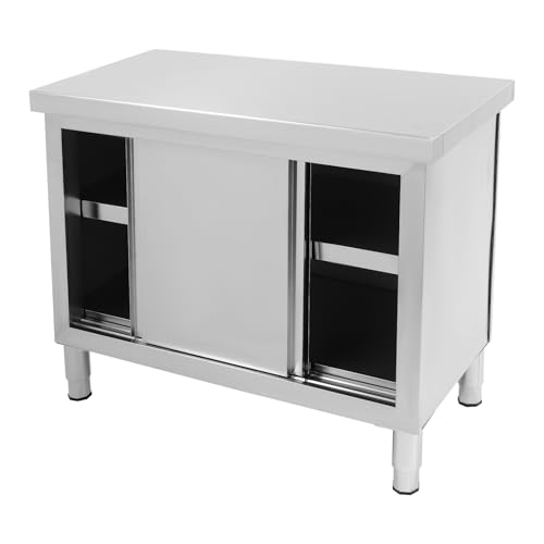 banborba Arbeitsschrank mit Schiebetüren, Edelstahl Arbeitstisch, Küchen Arbeitstisch Schrank, Freistehend Edelstahlschrank, Edelstahltisch für Küche, Restaurant, Garage, 100 x 50 x 95 cm