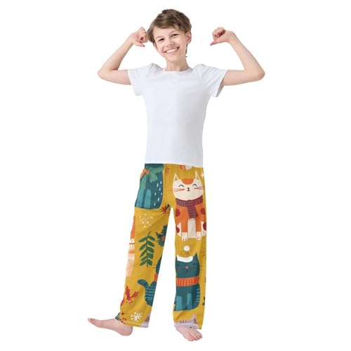 Cat Flowers Boys Long Pants Soft Trousers Elastic Waist Kids Lounge Bottoms with Pockets S-XL3