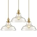 CLAXY Modern Gold Pendant Light Classic Glass Dome Kitchen Hanging Light Fixture-3 Pack