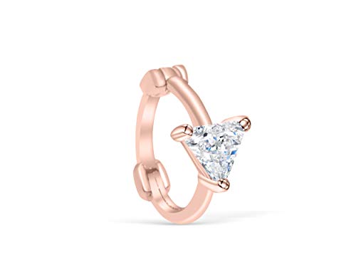 14K Solid Rosegold Jewelry Cz Triangle Pyramid Tragus Cartilage Snug Inner Outer Conch Daith Helix Ear Segment Clicker Huggie Hoop Ring Piercing Earring For Women