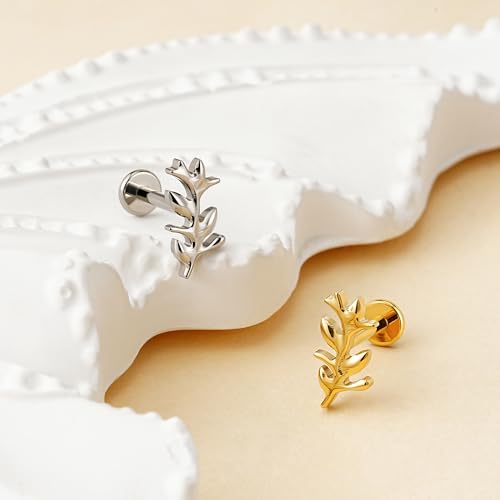 FINE4U Conch Piercing Jewelry for Women 16G 6mm 8mm - ASTM F136 Titanium Twigs Cartilage Earring For Helix Tragus, Flat Back Earring Stud, Labret Ring by FINE4U - Used condition - Image 4