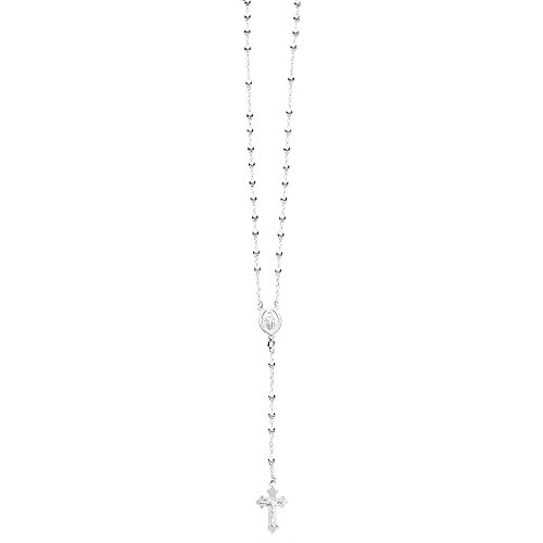 Ritastephens Italian Sterling Silver 3mm Rosary Bead Virgin Mary Cross Necklace, 30