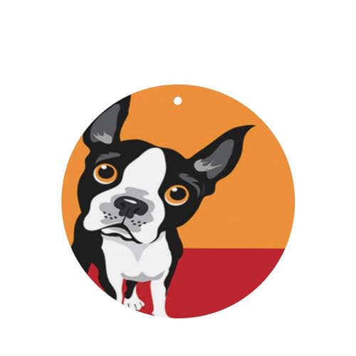 吊り下げ式車用芳香剤カード 2枚パック - 長持ちする吊り下げ式アロマセラピーカード (ラベンダーの香り) 車、自宅の寝室、ワードローブ、靴箱などに最適。ユニセックス (ボストンテリア犬のカラフルなペットの動物コミックが面白い)