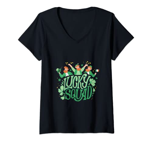 Femme Lucky Squad Leprechaun Cool St Patrick Day Group T-Shirt avec Col en V