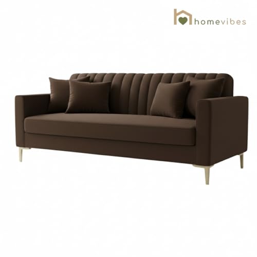 Image of 3 Seater Velum Fabric Sofa Set for Living Room, Modern Design with High Density Foam, Solid Wood Frame, Ergonomic Comfortable Seating for Home & Office (Dark Brown, 3 Seater) | Soft foam comfort, Strong wood frame