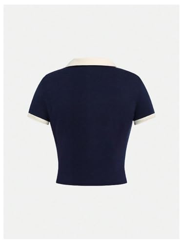 Floerns Girl's Cherry Embroidery Short Sleeve T Shirts Contrast Collar Tee Shirts2